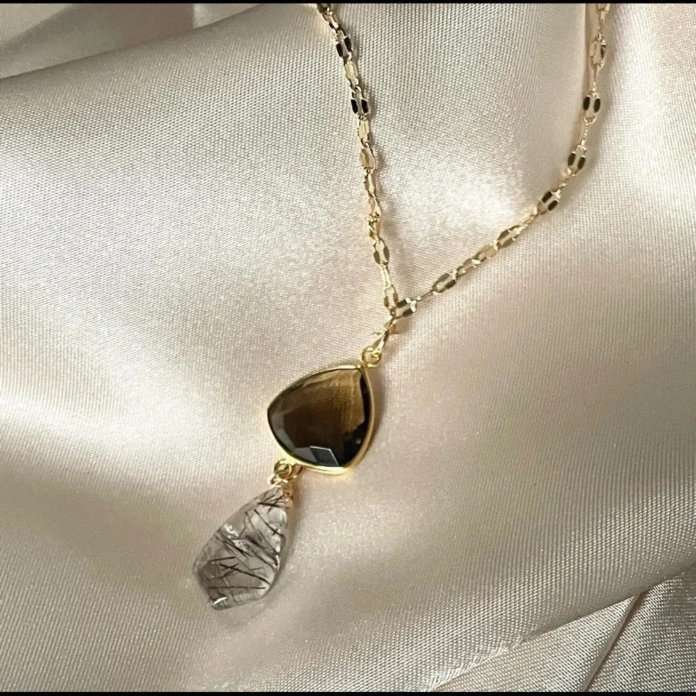 Chocolate Topaz & Rutile Quartz Pendant Necklace - Picture 5 of 9